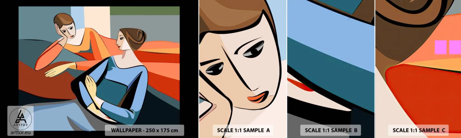 Amostra de Papel de Parede Standard Eco - Um momento de confiança - Cubismo, Retrato, Mulheres - 100x30 cm