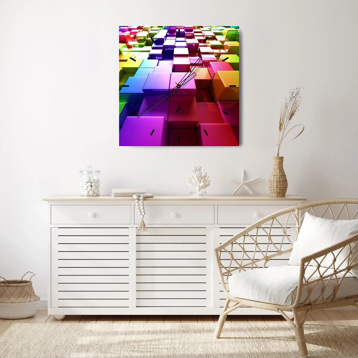 Relógio de parede - Relógio em vidro - Op-art juntos como uma equipa - 40x40 cm