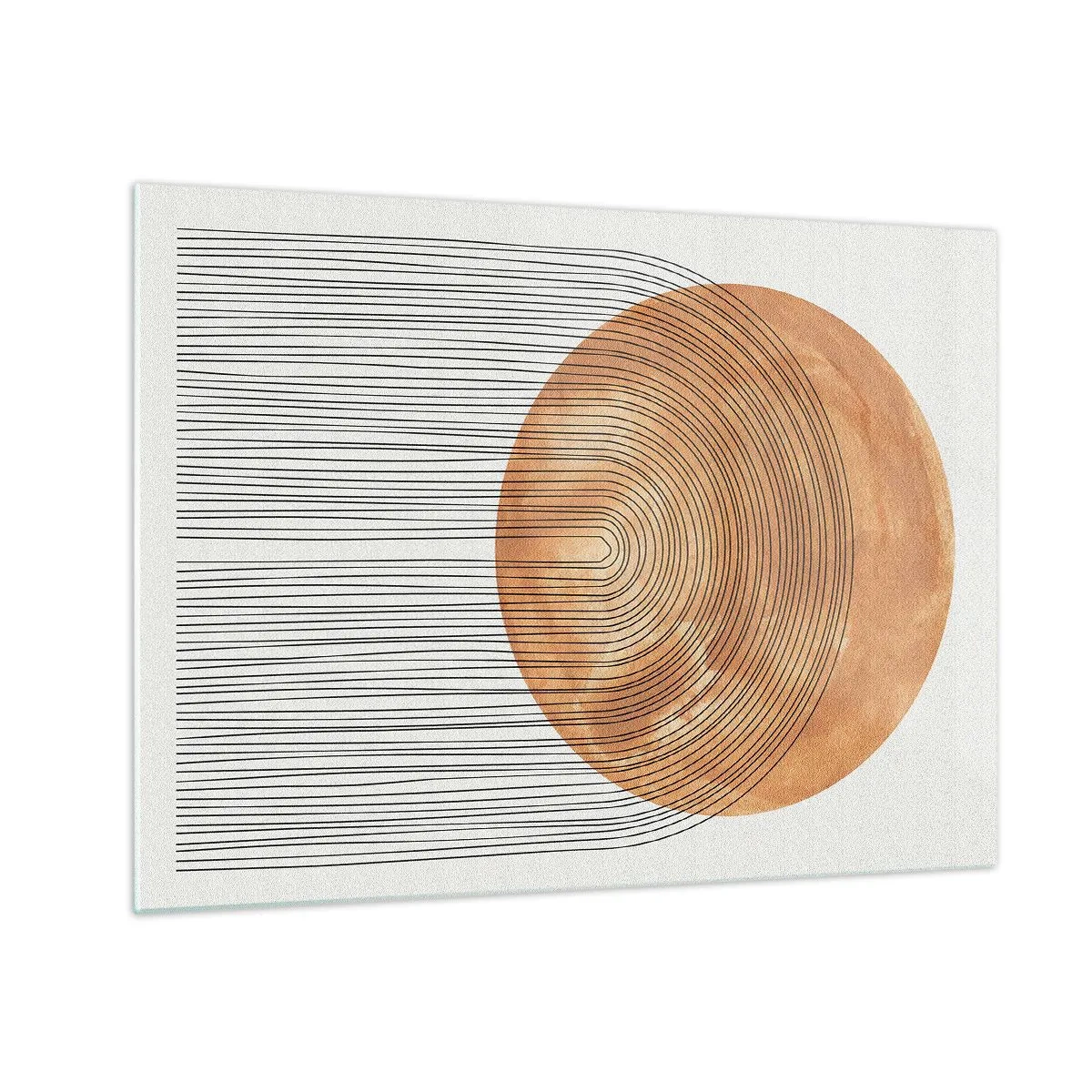 Quadro em vidro - Forma geométrica com linhas concêntricas e um círculo dourado - 70x50cm - Composição solar - Decoração de parede moderna para a sala de estar e quarto ARTTOR