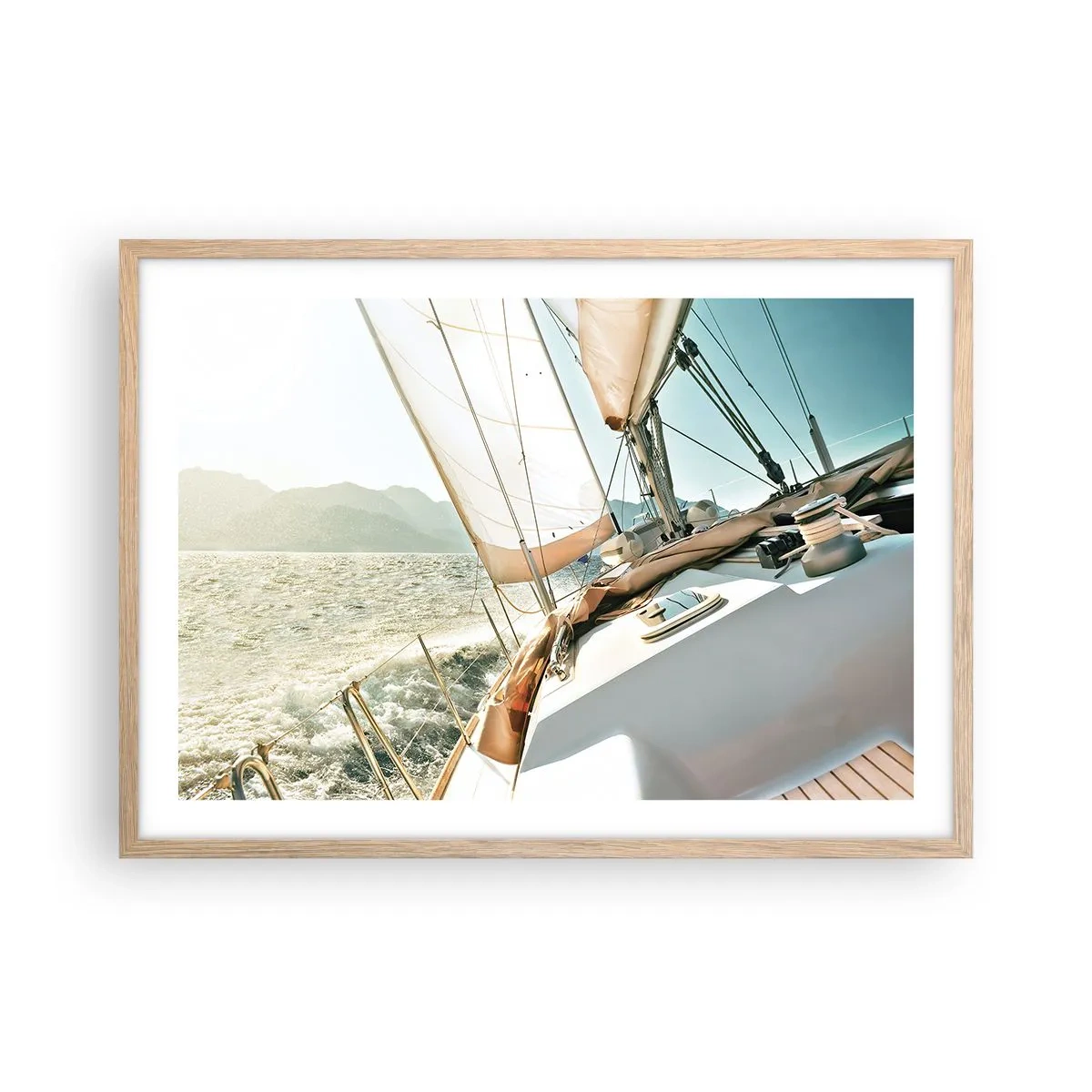 Pôster com moldura de carvalho claro - Sob a vela - 70x50 cm