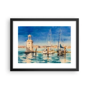 Pôster com moldura preta - Lagoa ensolarada - 40x30 cm