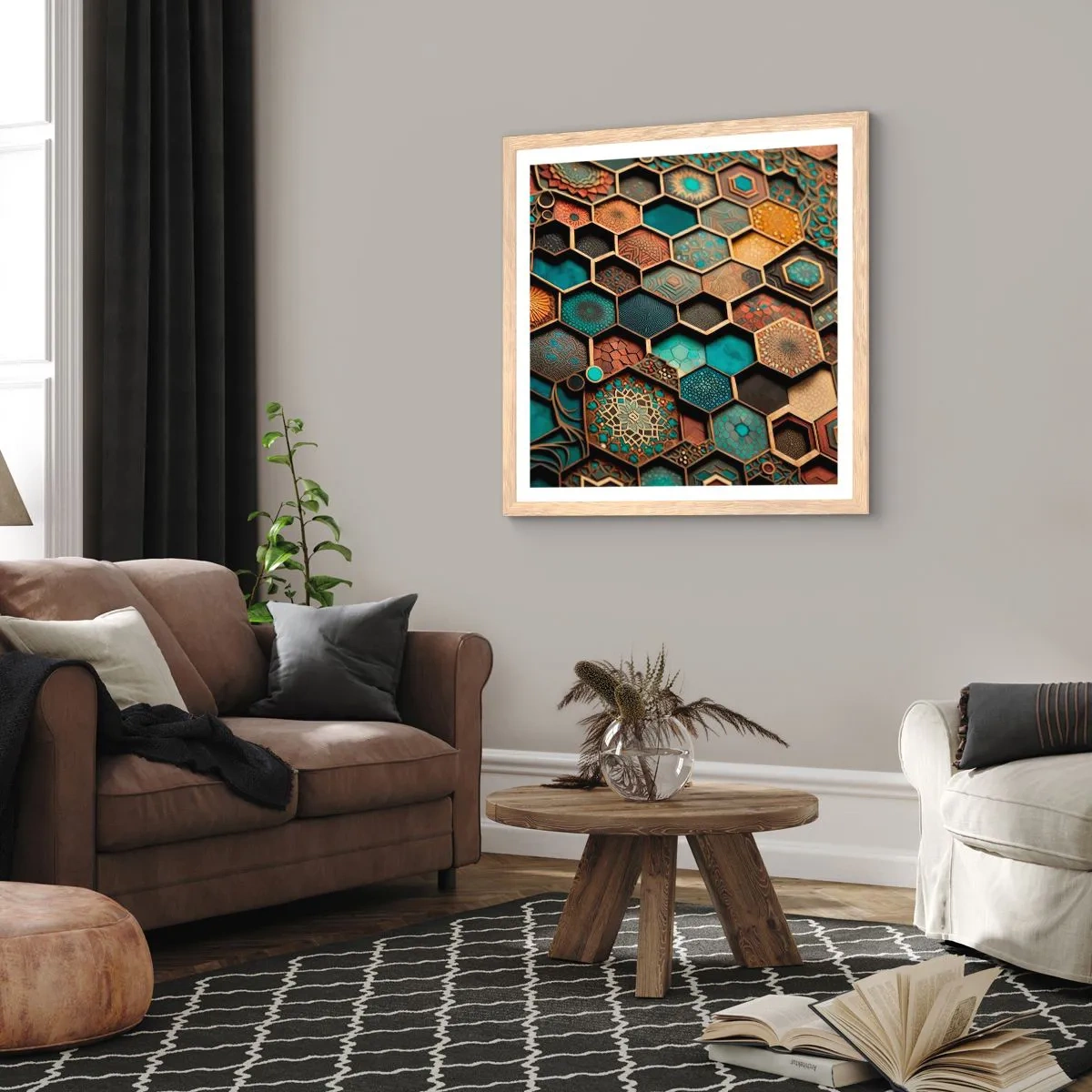 Pôster com moldura de carvalho claro - Ornamentos árabes – variação - 50x50 cm