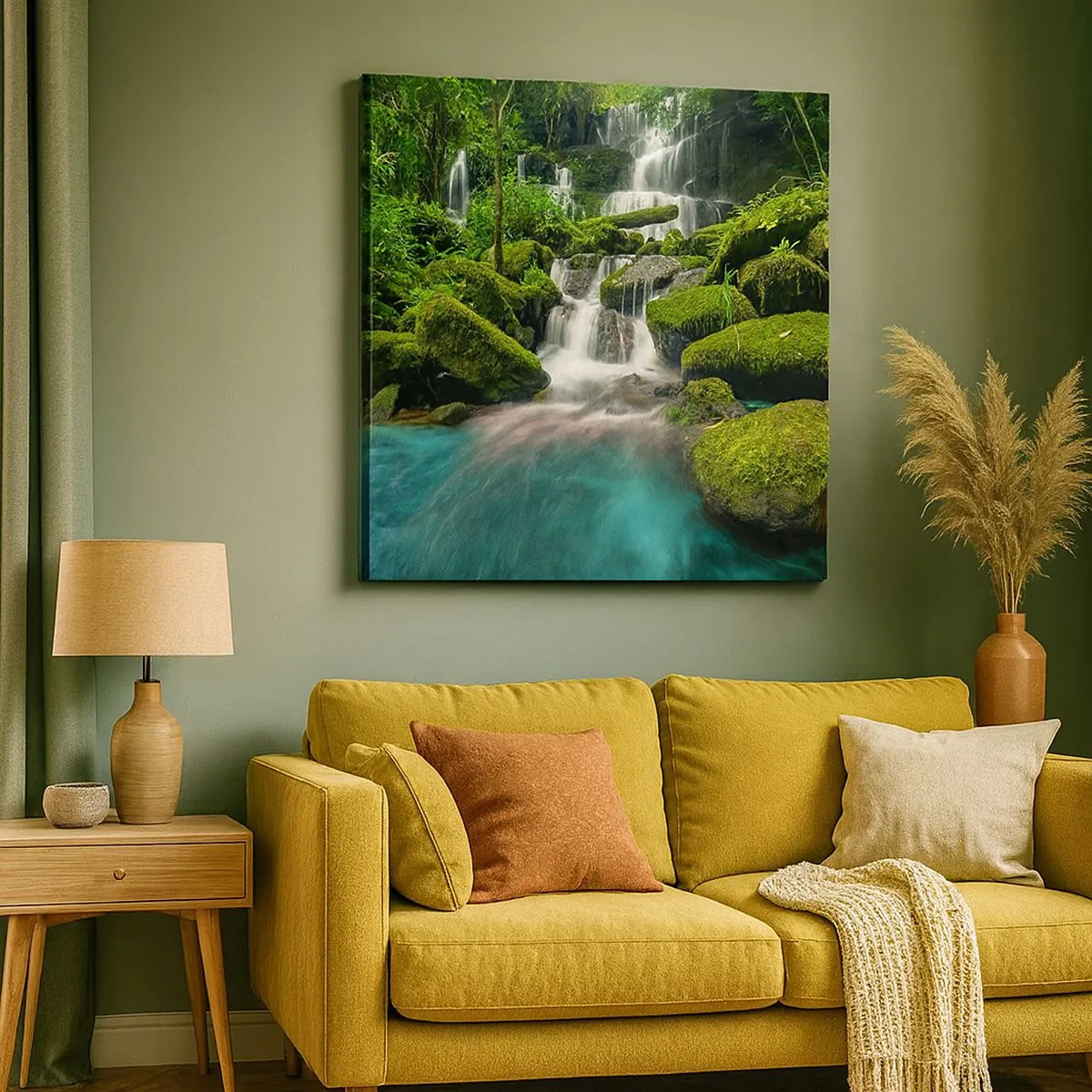 Quadro em tela - Turquesa, safiras e prata líquida - 30x30 cm