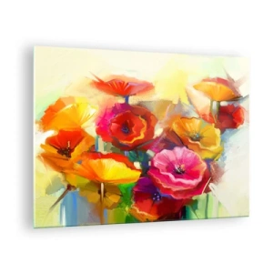 Quadro em vidro - Papoulas coloridas em cores vivas - 70x50cm - Não só vermelho - Decoração de parede moderna para a sala de estar e quarto ARTTOR