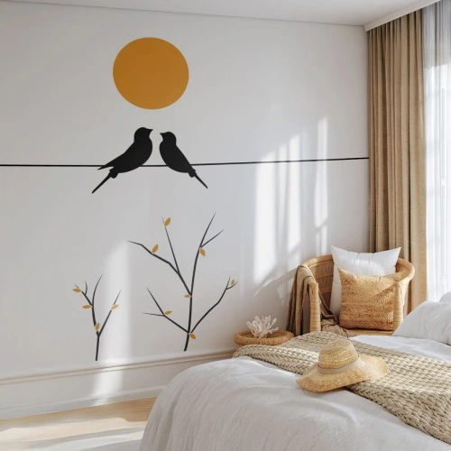 Papel de Parede Premium Canvas - A noite dos rouxinóis - Abstração, Pássaros, Gráficos - 250x175 cm