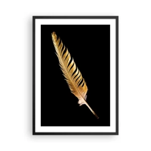 Pôster com moldura preta - Pena dourada sobre fundo preto - 50x70cm - É uma pena - Decoração de parede moderna para a sala de estar e quarto ARTTOR