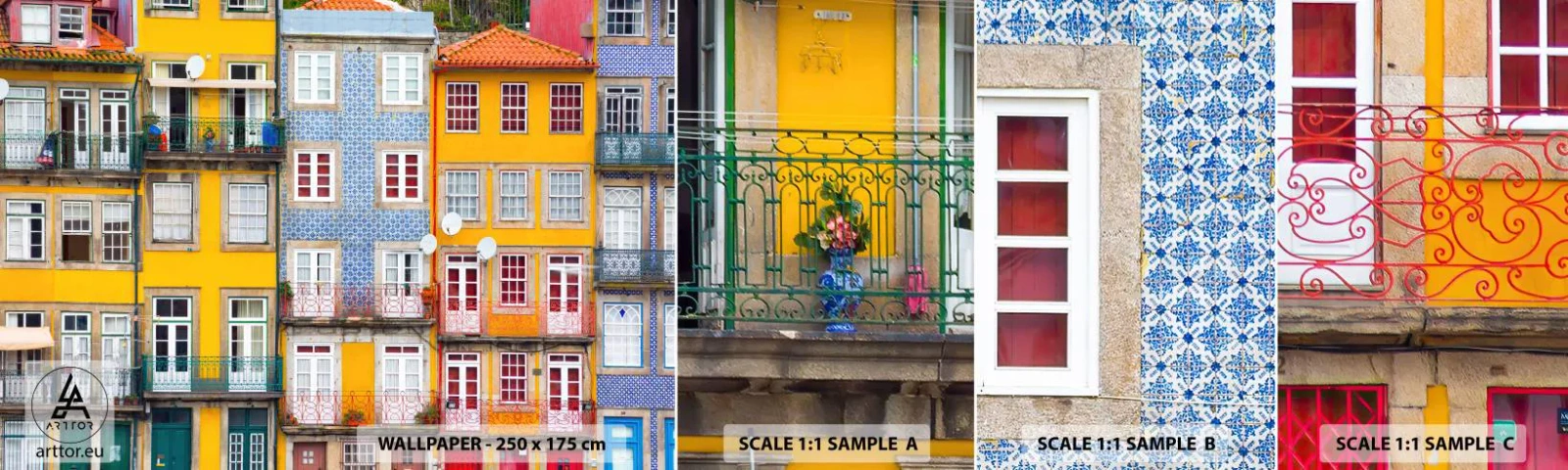 Amostra de Papel de Parede Standard Eco - Cores da cidade velha - Cidade, Porto, Arquitetura - 100x30 cm