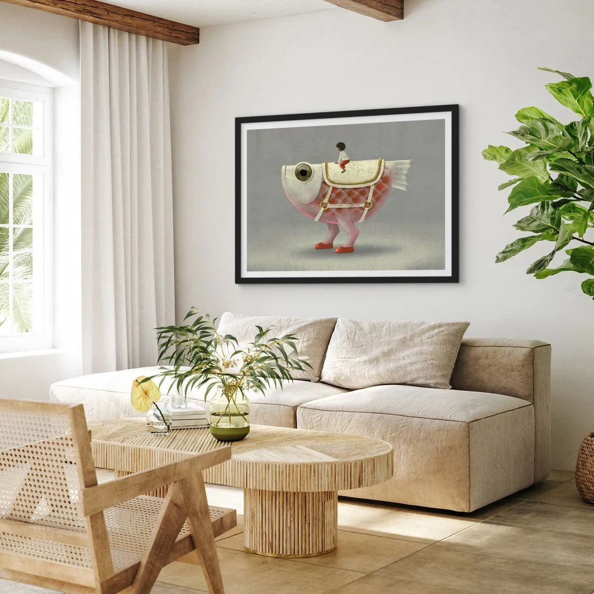 Pôster com moldura preta - O cavaleiro Peixoso - 70x50 cm