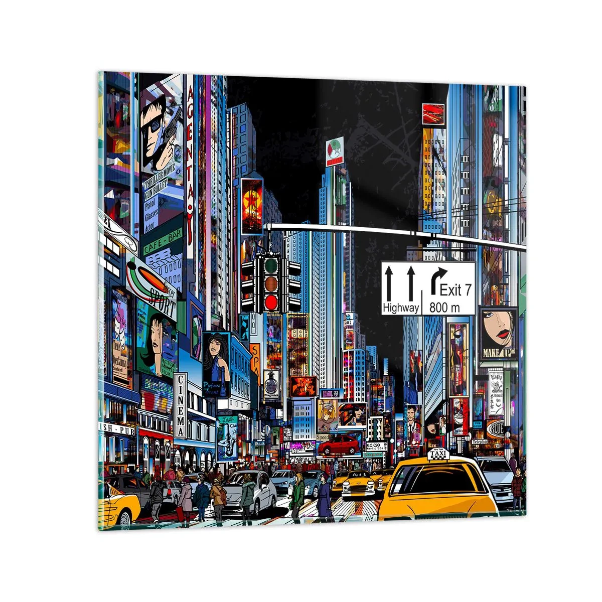 Quadro em vidro - Grande Noite em Cartoon - 70x70 cm