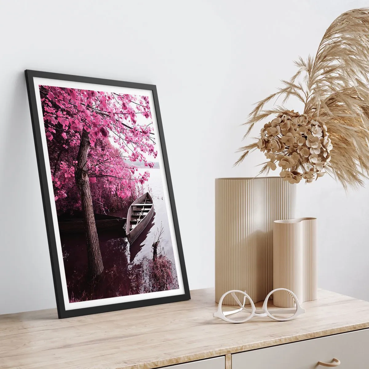 Pôster com moldura preta - Em silêncio cor-de-rosa - 70x100 cm