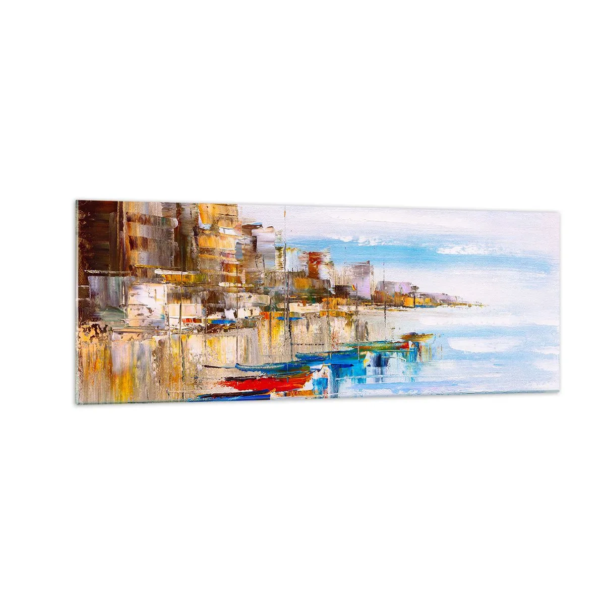 Quadro em vidro - Um refúgio urbano multicolorido - 140x50 cm