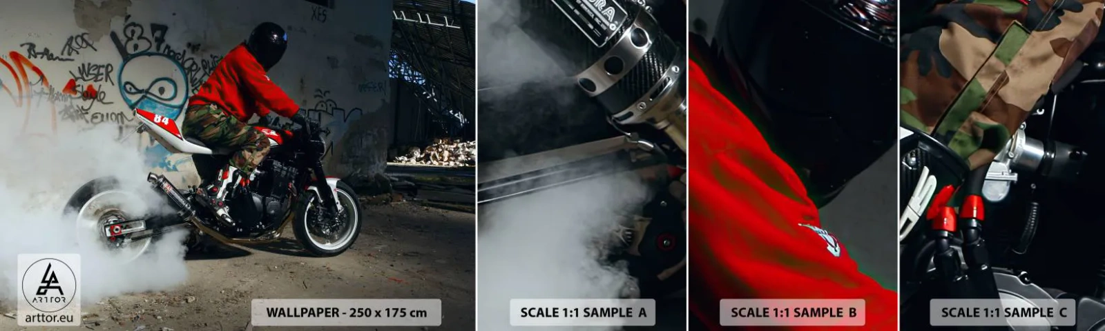 Amostra de Papel de Parede Standard Eco - Persiga-me! - Automotivo, Moto, Grafite - 100x30 cm