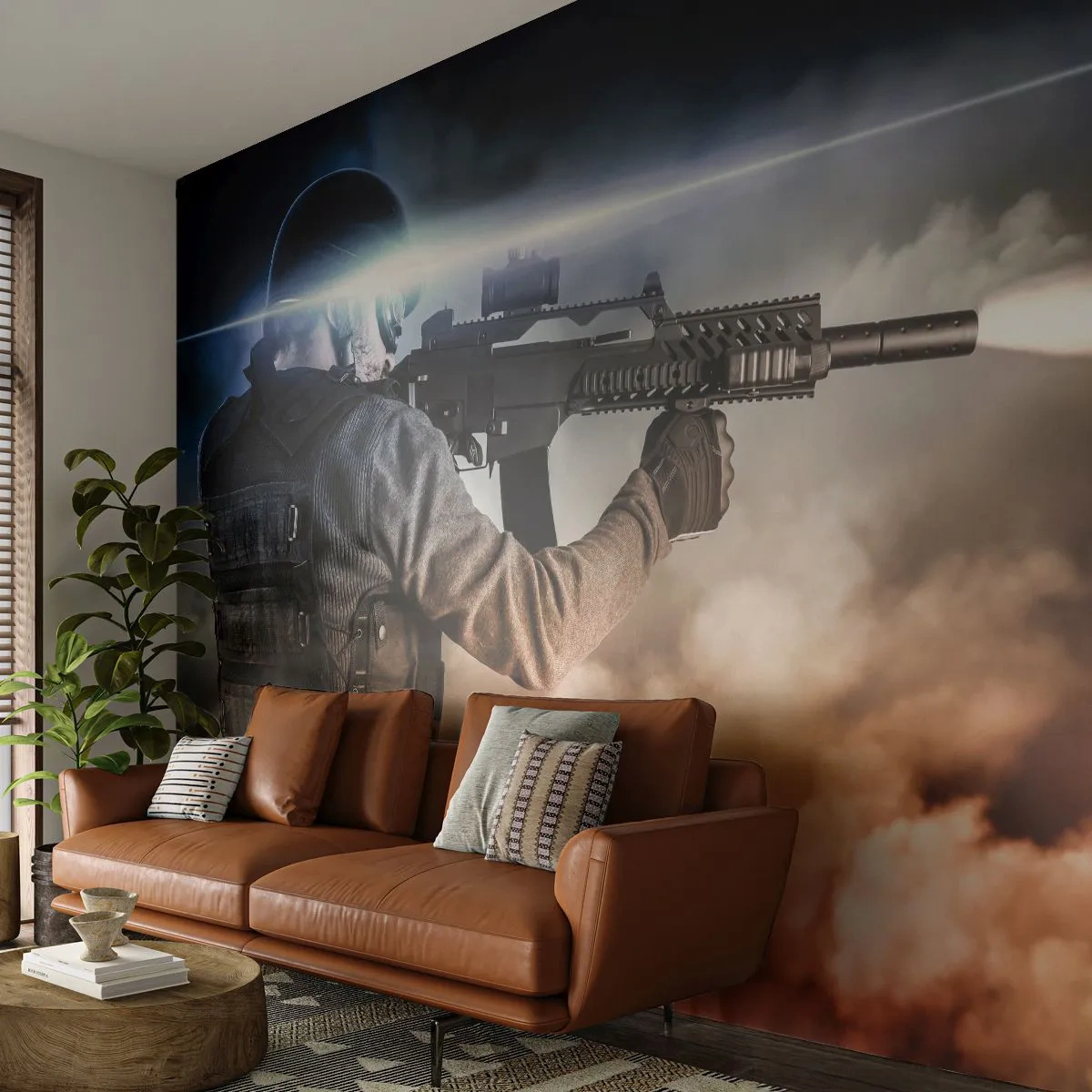 Papel de Parede Autocolante Deluxe Sticker - Simplesmente um herói - Militares, Arma, Soldado - 250x175 cm