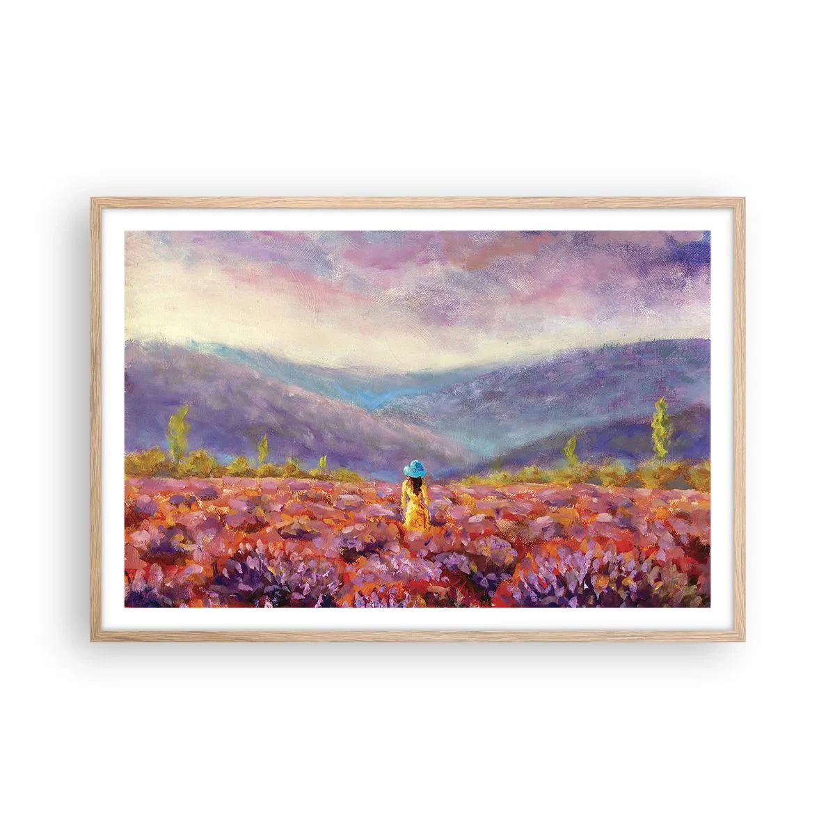 Pôster com moldura de carvalho claro - No mundo da lavanda - 91x61 cm