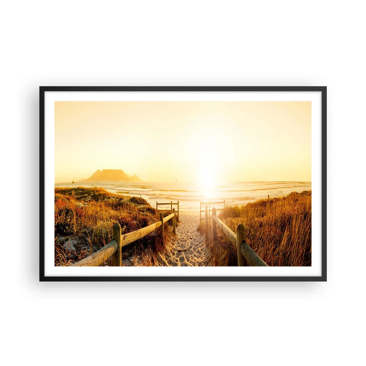 Pôster com moldura preta - Pelaa duna, em direção ao sol - 91x61 cm
