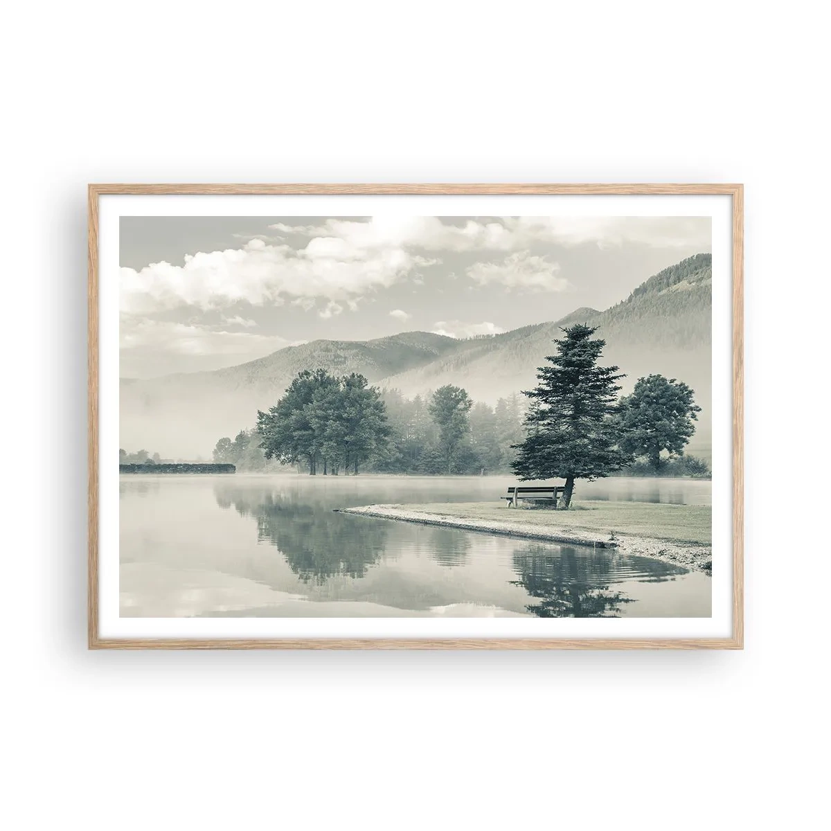 Pôster com moldura de carvalho claro - O lago ainda está a dormir - 100x70 cm