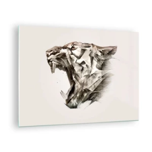 Quadro em vidro - Ilustração geométrica de um tigre rugindo em um fundo claro - 70x50cm - Já sabe quem está no comando - Decoração de parede moderna para a sala de estar e quarto ARTTOR