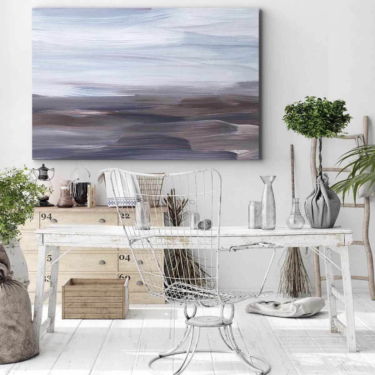 Quadro em tela - Uma abstração sutil com traços delicados em tons pastéis. - 70x50cm - Elementos: água - Decoração de parede moderna para a sala de estar e quarto ARTTOR