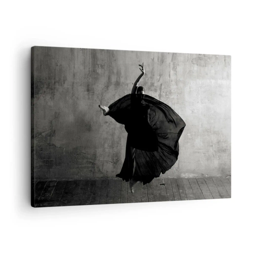 Quadro em tela - Silhueta preta e branca de uma dançarina em movimento contra um fundo de parede - 70x50cm - Cheio de paixão - Decoração de parede moderna para a sala de estar e quarto ARTTOR