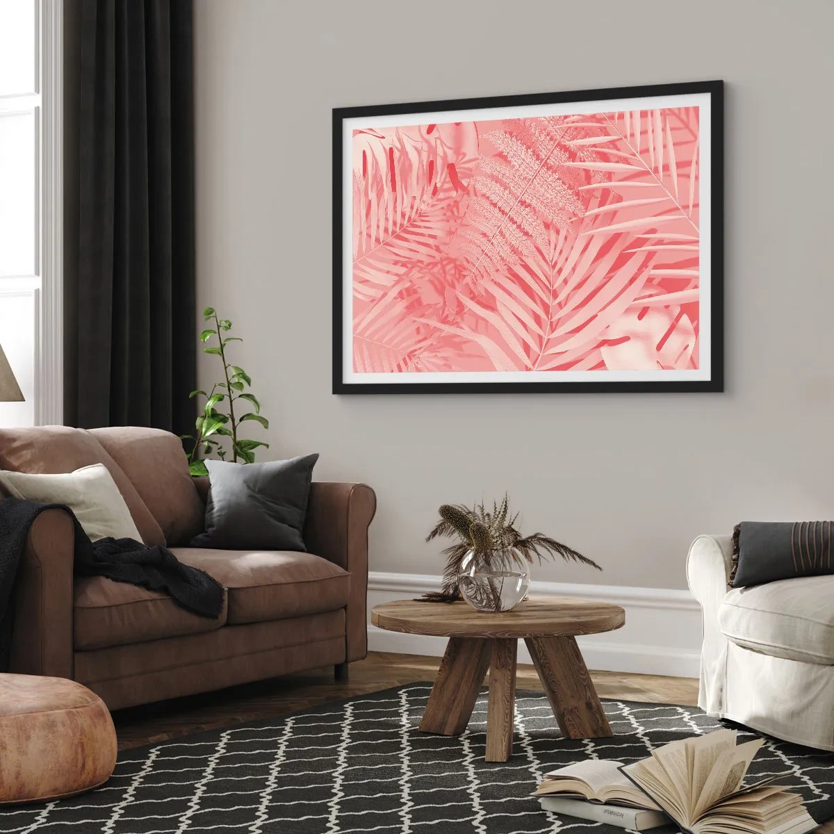 Pôster com moldura preta - Conceito cor-de-rosa - 100x70 cm