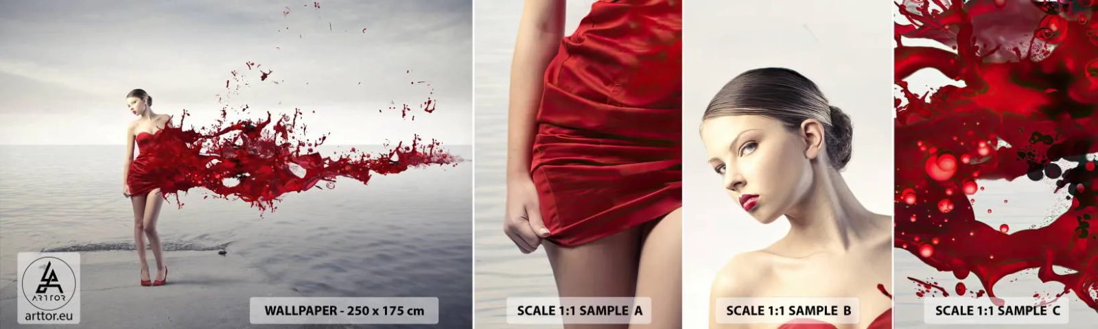 Amostra de papel de parede autocolante Deluxe Sticker - Intensa como escarlate - Mulher, Modelo, Gráficos - 100x30 cm