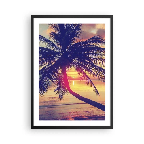 Pôster com moldura preta - Palmeira ao pôr do sol com vista para um mar calmo - 50x70cm - Uma noite sob as palmeiras - Decoração de parede moderna para a sala de estar e quarto ARTTOR