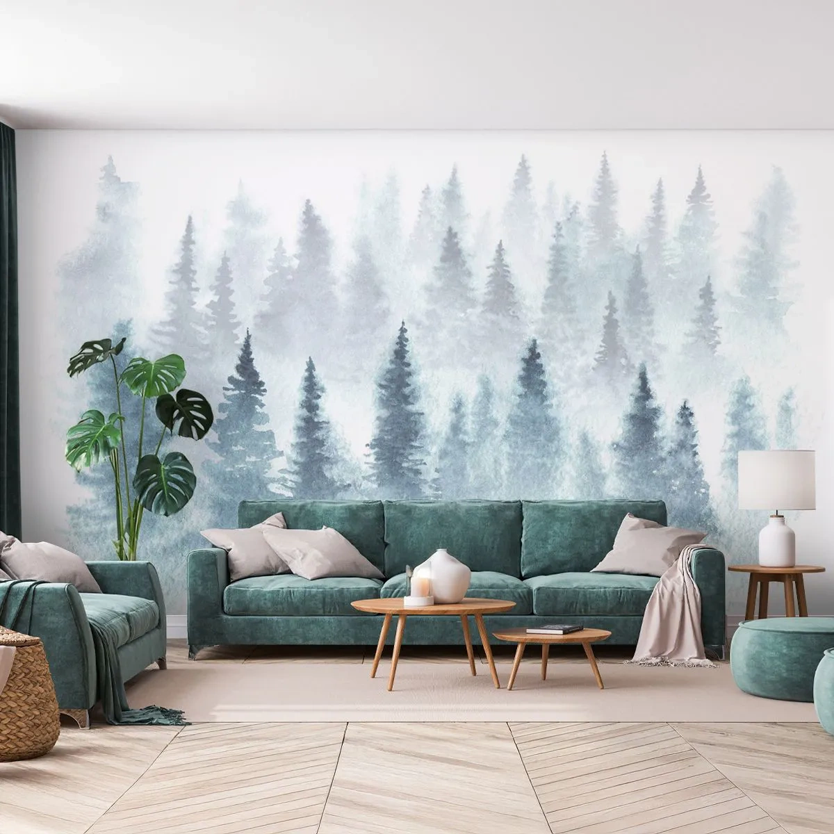 Papel de Parede Premium Canvas - Envolto no nevoeiro - Paisagem, Floresta, Abeto - 350x256 cm