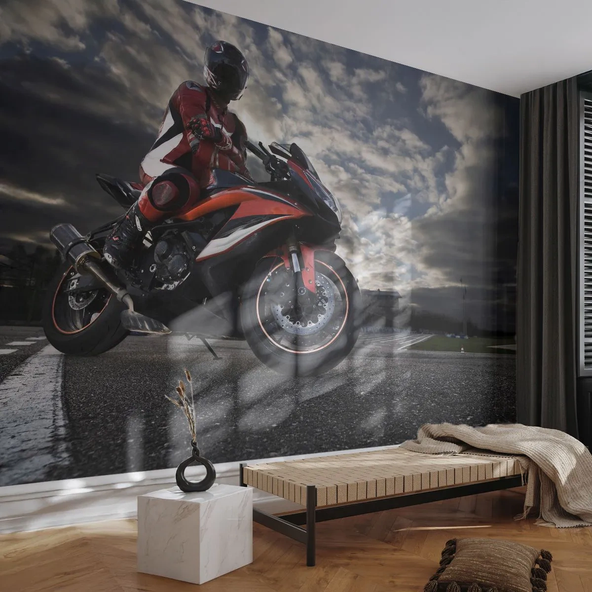 Papel de Parede Autocolante Deluxe Sticker - Cavaleiro das Trevas - Automotivo, Moto, Corrida - 250x175 cm
