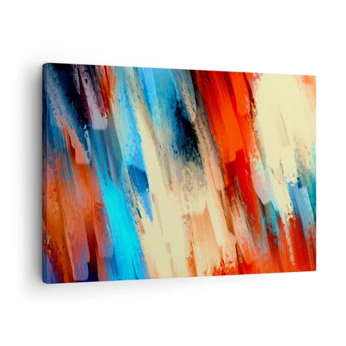 Quadro em tela - Pincelada abstrata em tons de azul e laranja - 70x50cm - Cascata de cores - Decoração de parede moderna para a sala de estar e quarto ARTTOR