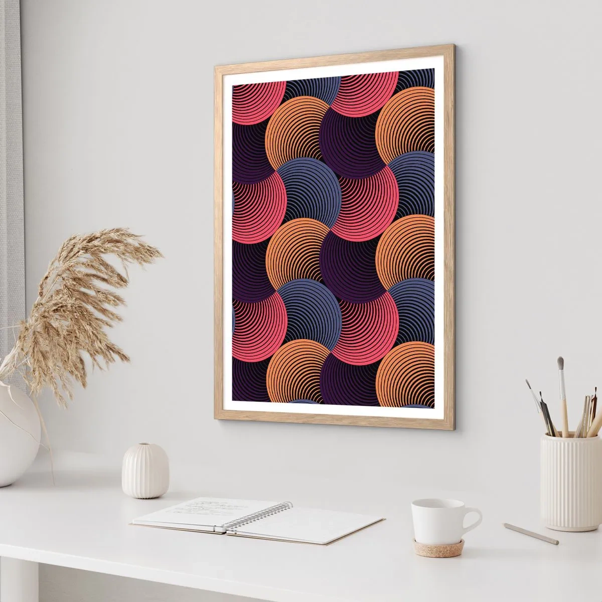 Pôster com moldura de carvalho claro - Num ritmo circular - 50x70 cm