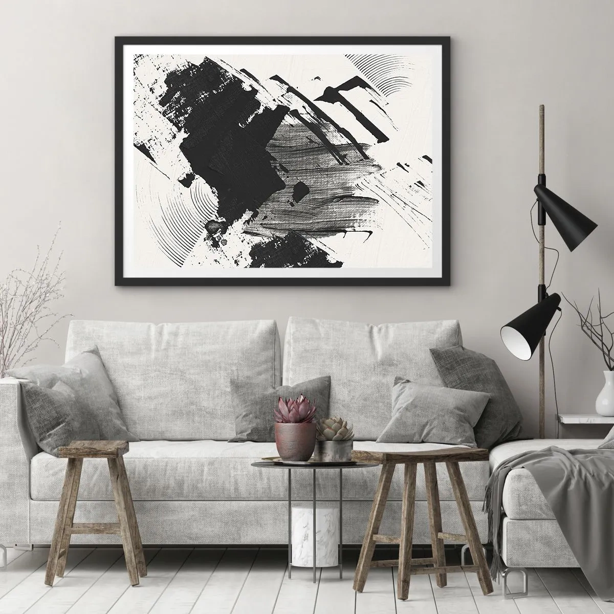 Pôster com moldura preta - Abstração – expressão do preto - 70x50 cm