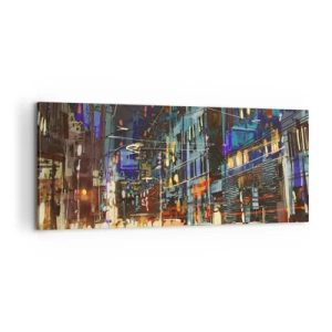 Quadro em tela - O alvoroço da rua à noite - 100x40 cm