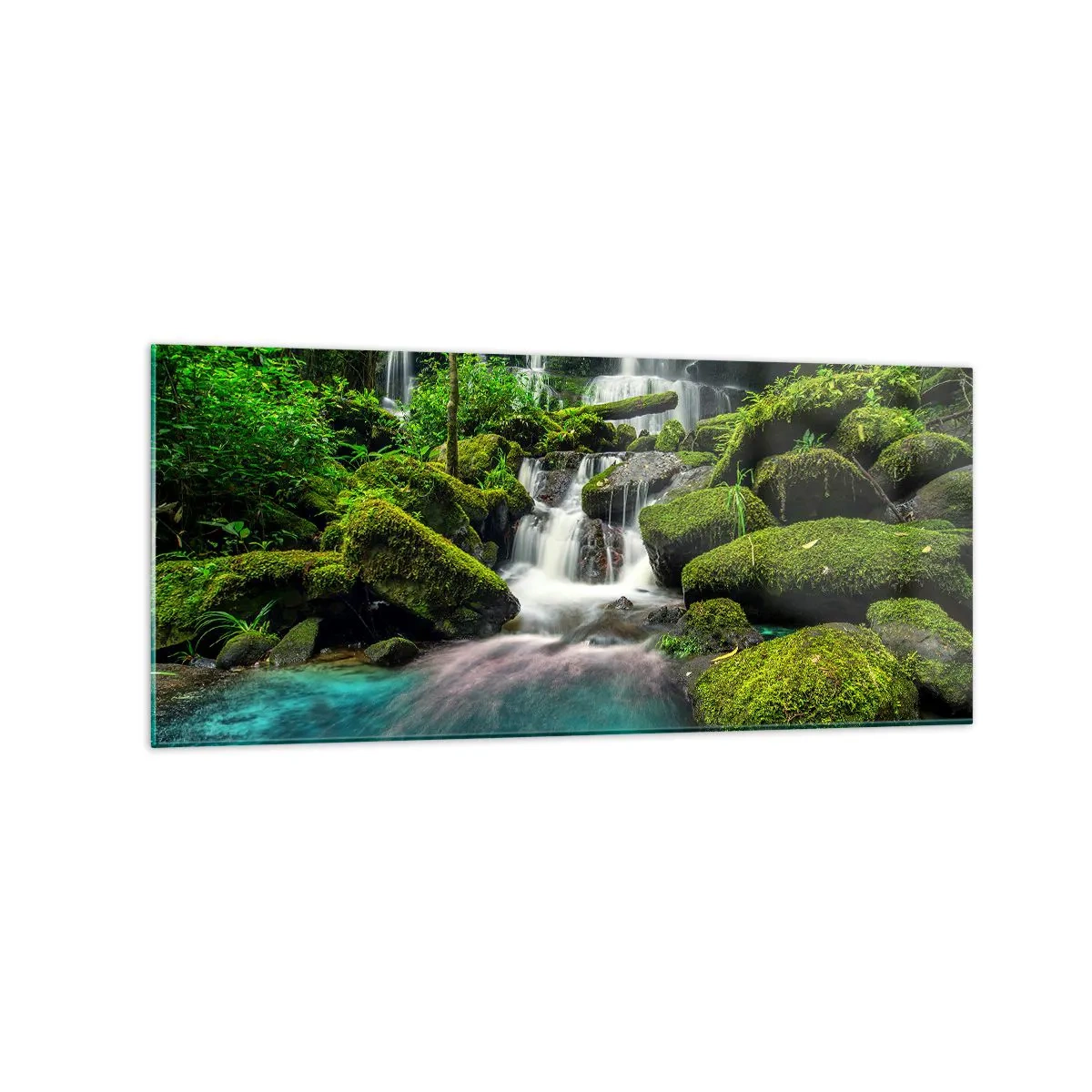 Quadro em vidro - Turquesa, safiras e prata líquida - 120x50 cm