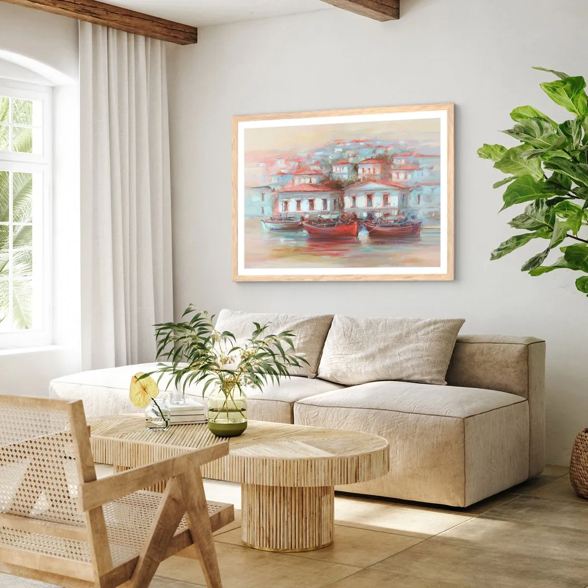 Pôster com moldura de carvalho claro - Cidade feliz - 70x50 cm