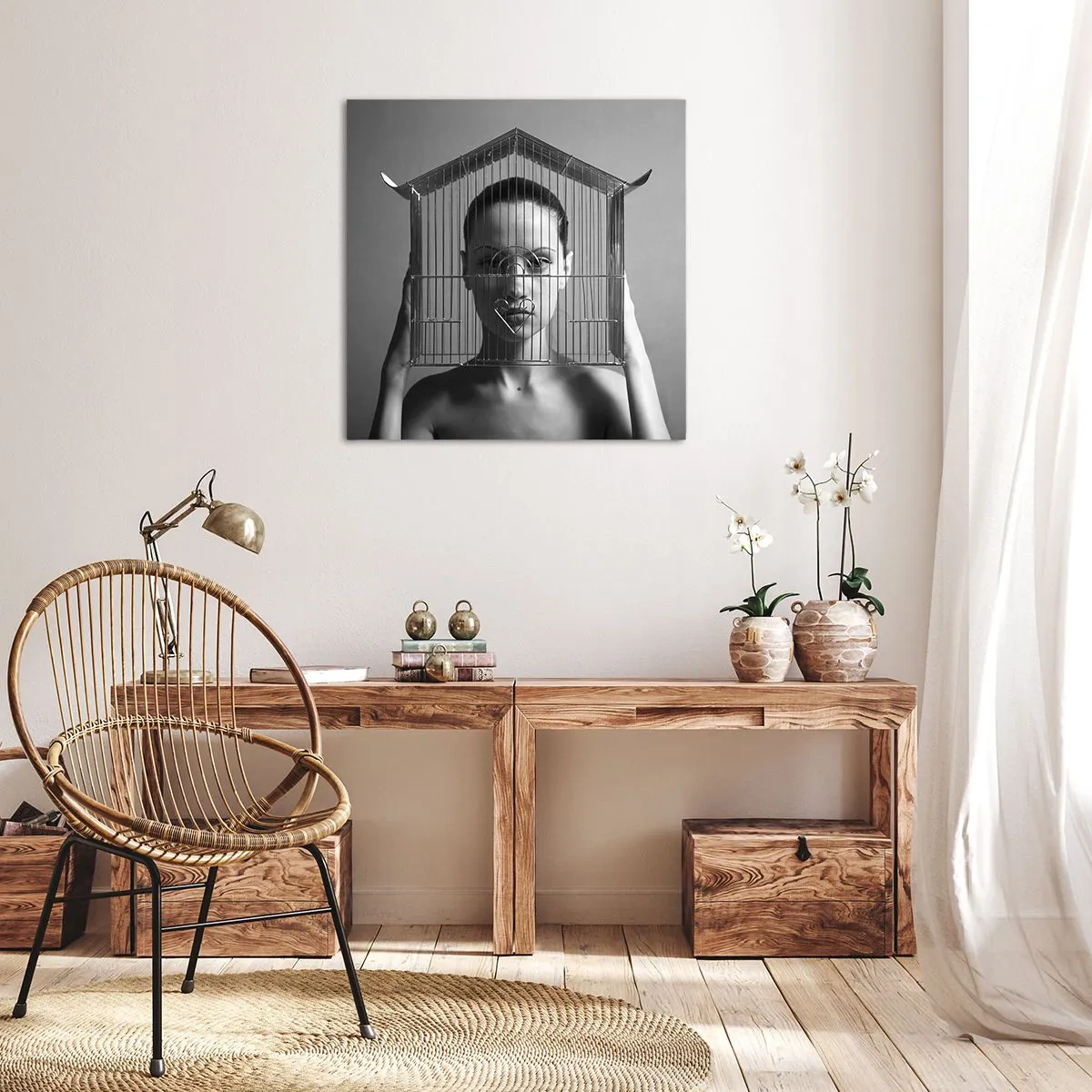 Quadro em tela - Retrato um pouco surreal - 70x70 cm