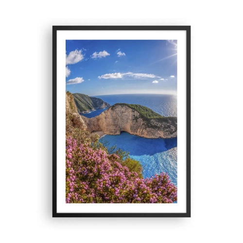 Pôster com moldura preta - Baía de Navagio na Ilha de Zakynthos com falésias e mar - 50x70cm - As minhas grandes férias gregas - Decoração de parede moderna para a sala de estar e quarto ARTTOR