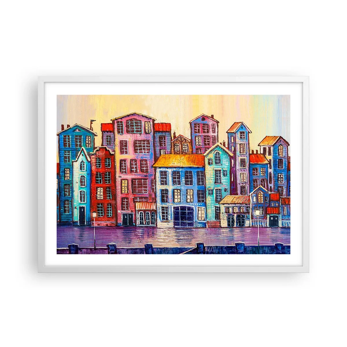 Pôster em moldura branca - Uma cidade como de um conto de fadas - 70x50 cm