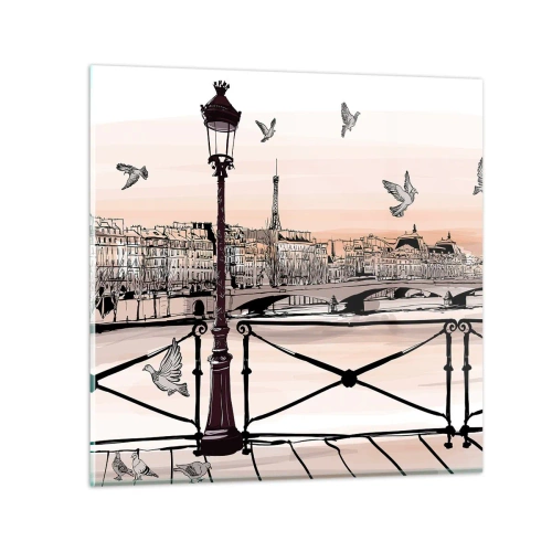 Quadro em vidro - Sobre os telhados de Paris - 30x30 cm