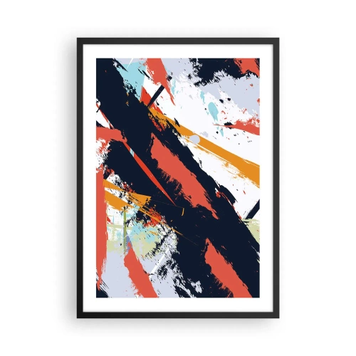 Pôster com moldura preta - Composição abstrata com pinceladas dinâmicas. - 50x70cm - Composição dinâmica - Decoração de parede moderna para a sala de estar e quarto ARTTOR