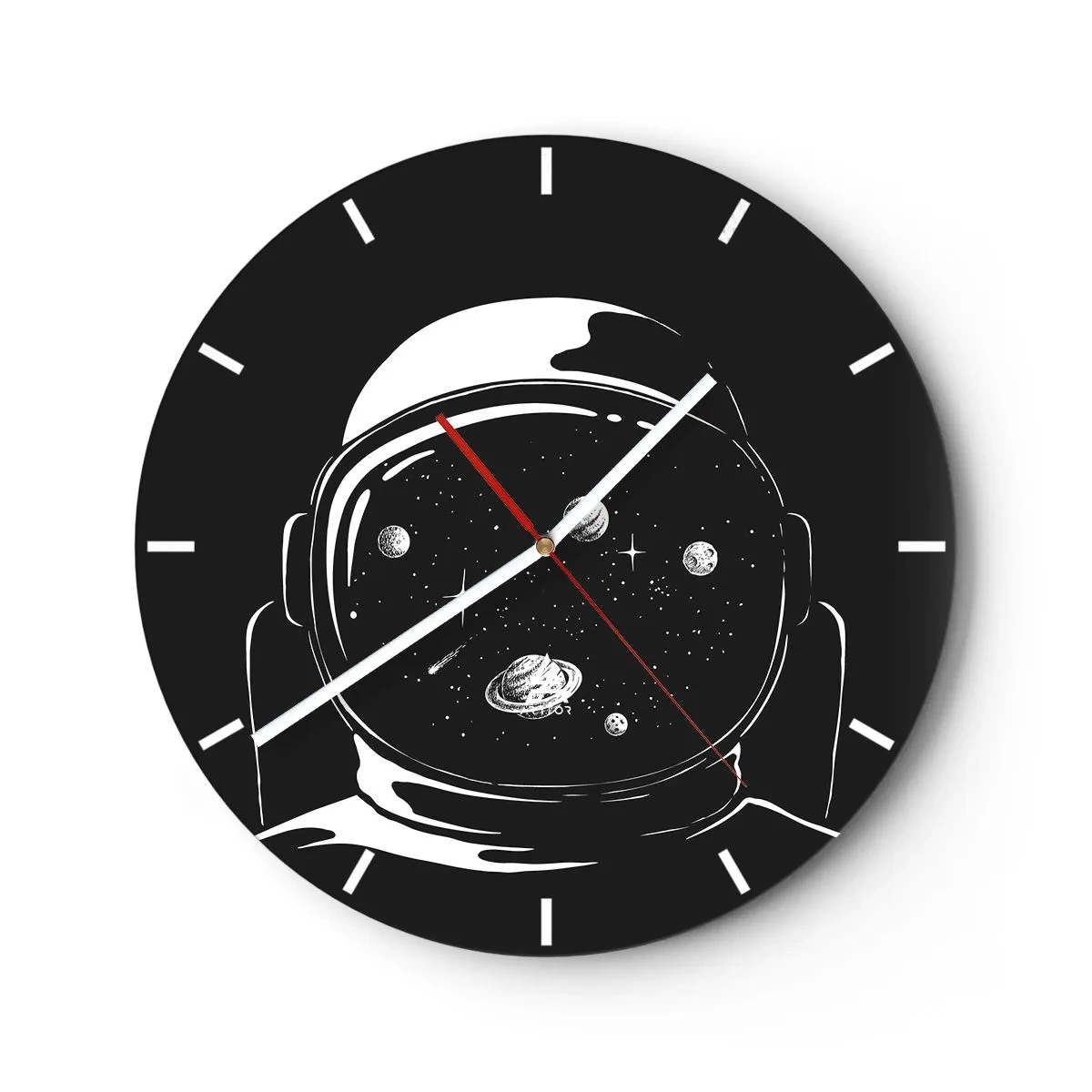 Relógio de parede - Relógio em vidro - O cosmos refletido na viseira do capacete de um astronauta - 30x30cm - Bela Vista - Decoração de parede moderna para a sala de estar, cozinha e quarto ARTTOR