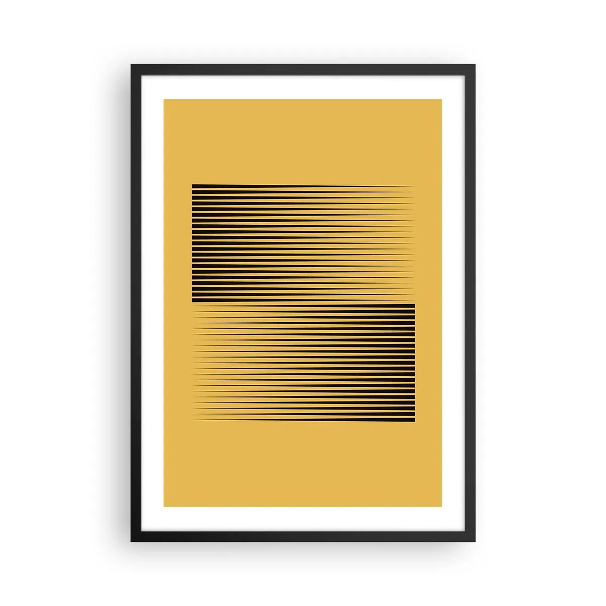 Pôster com moldura preta - Uma composição minimalista de linhas sobre um fundo mostarda. - 50x70cm - Quadratura de opostos - Decoração de parede moderna para a sala de estar e quarto ARTTOR