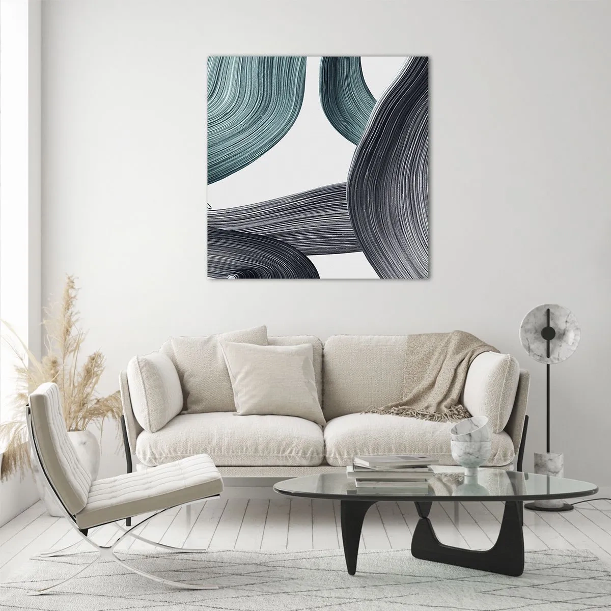 Quadro em vidro - Trilhas esmeralda e preta - 60x60 cm