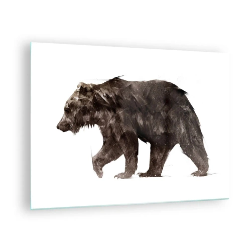 Quadro em vidro - Uma representação artística de um urso marrom em tons de marrom e preto. - 70x50cm - Eu sempre uso couro de verdade! - Decoração de parede moderna para a sala de estar e quarto ARTTOR