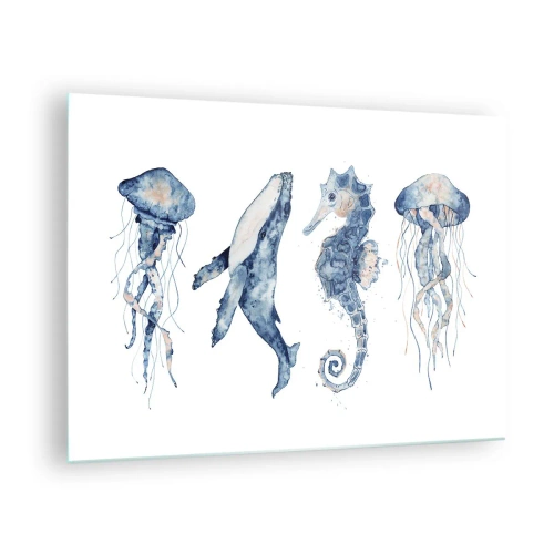 Quadro em vidro - Criaturas marinhas em um delicado estilo aquarela - 70x50cm - Maravilhas do mar - Decoração de parede moderna para a sala de estar e quarto ARTTOR