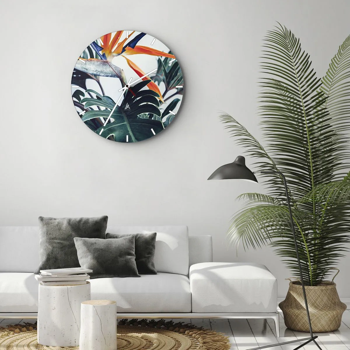 Relógio de parede - Relógio em vidro - Arbusto de passarinho - 40x40 cm