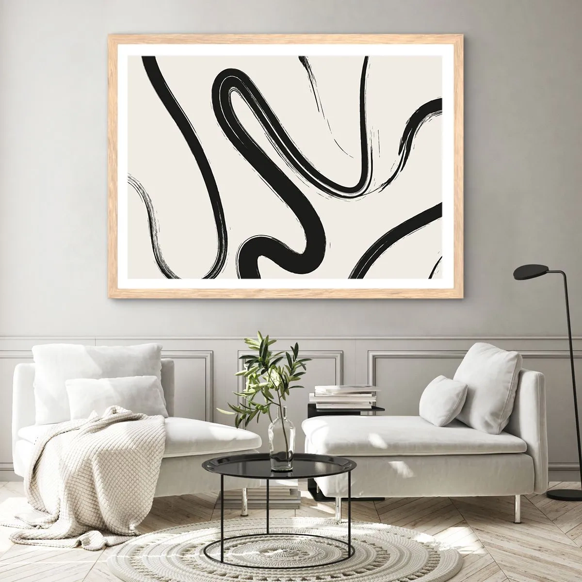 Pôster com moldura de carvalho claro - Capricho preto e branco - 100x70 cm