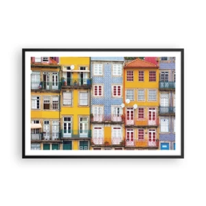 Pôster com moldura preta - Cores da cidade velha - 91x61 cm