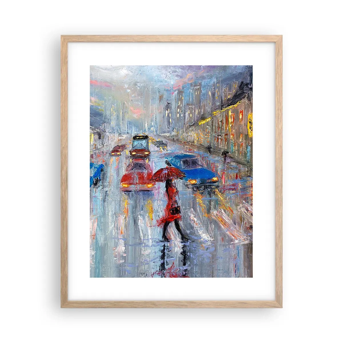 Pôster com moldura de carvalho claro - Tarde chuvosa na cidade - 40x50 cm