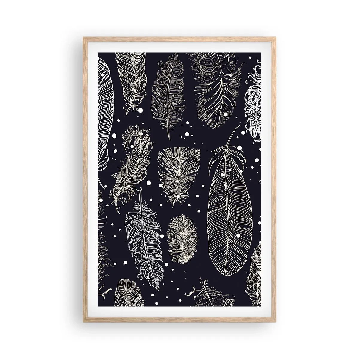 Pôster com moldura de carvalho claro - Rendas de penas - 61x91 cm
