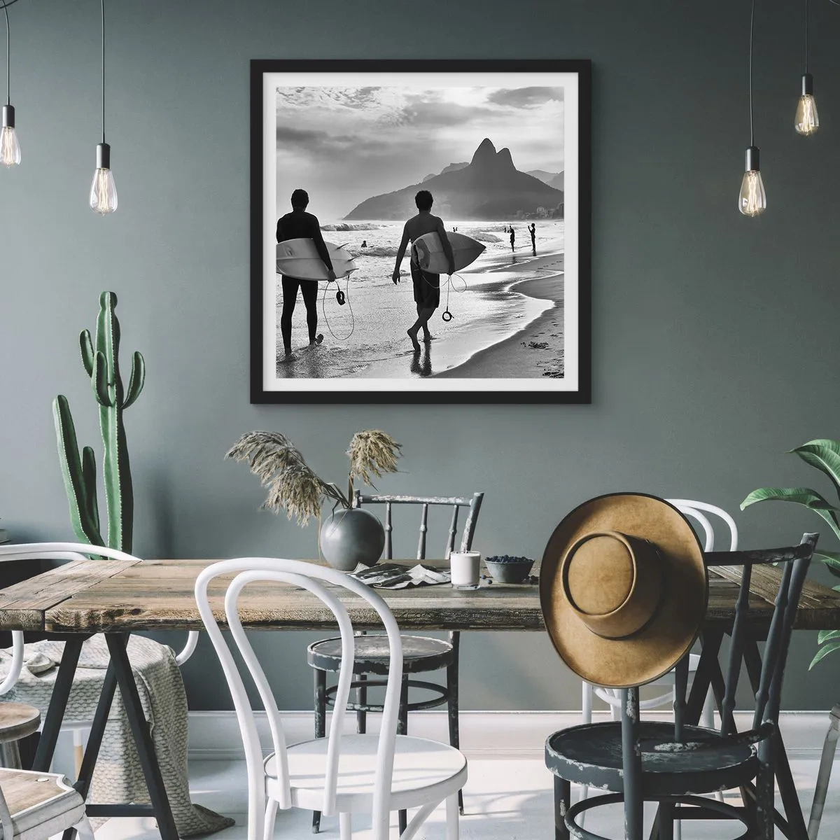 Pôster com moldura preta - Samba para uma onda - 50x50 cm